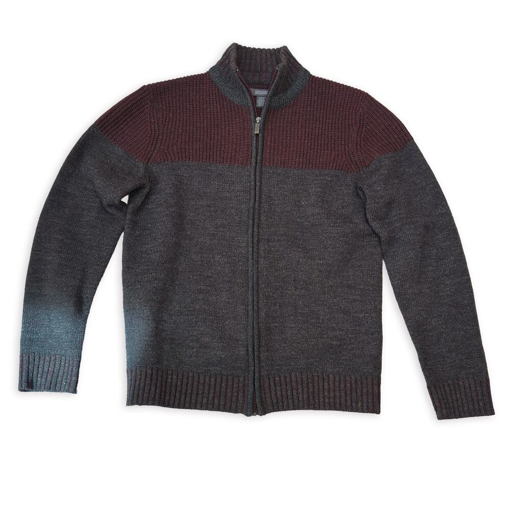 Kenneth Cole Men’s Full Zip Sweater Burgundy Gray Size M Classic
